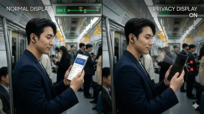 갤럭시 S26 울트라 프라이버시 디스플레이 ON OFF 비교