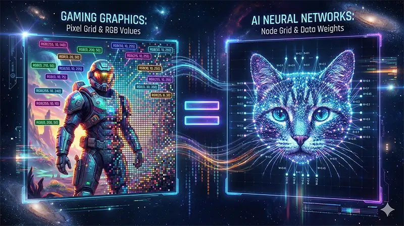 게임 그래픽의 픽셀 처리 과정과 인공지능 딥러닝 데이터 학습 구조의 유사성 비교