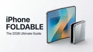 아이폰 폴드 2026년 9월 출시 예정을 알리는 공식 마케팅 배너로 펼쳐진 7.8인치 디스플레이와 FOLD BIGGER 헤드라인이 표시된 이미지