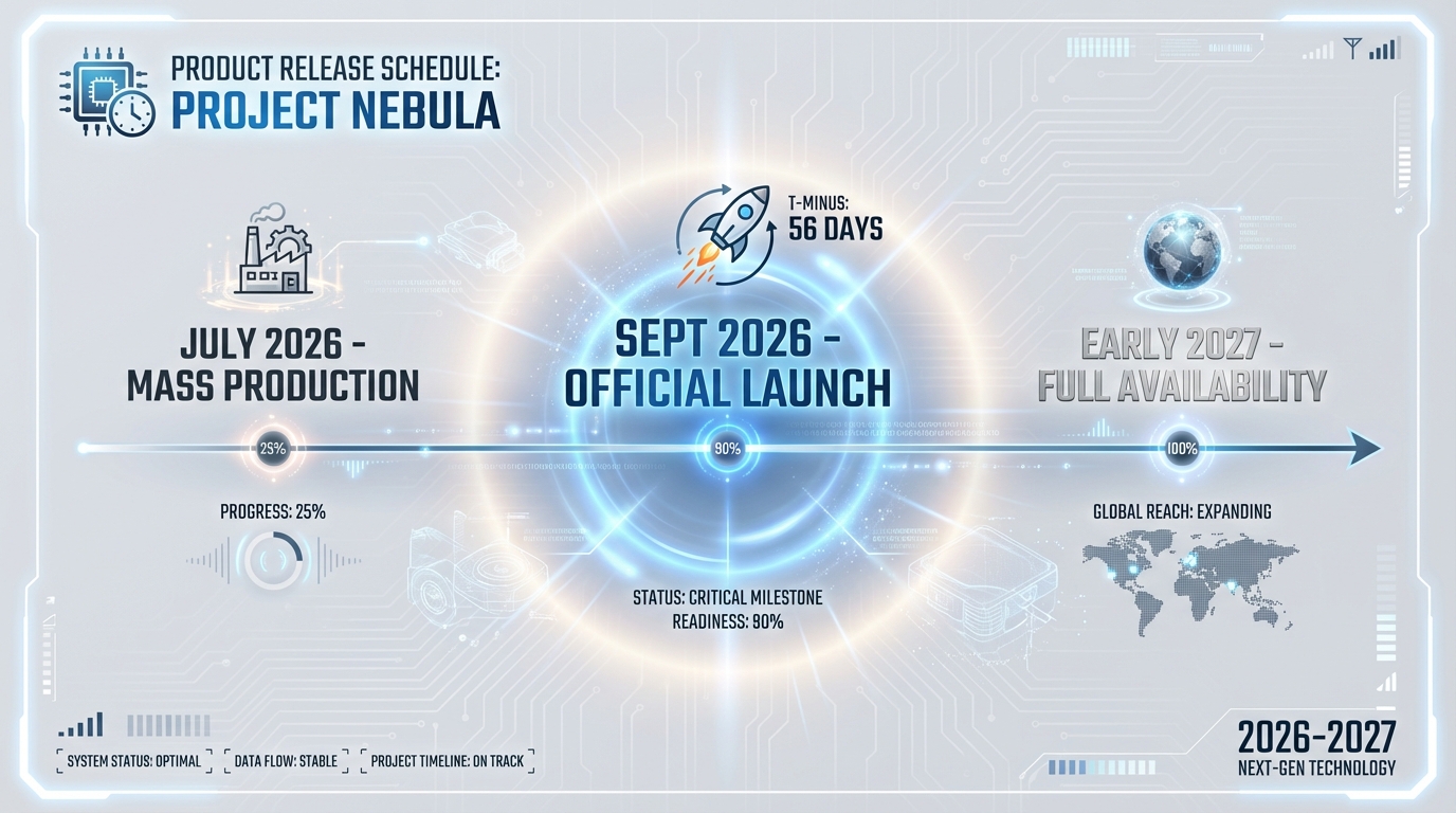 아이폰 폴드 출시일 타임라인 인포그래픽으로 2026년 7월 양산 시작부터 9월 공식 출시, 2027년 초 본격 공급까지의 일정을 시각화한 이미지